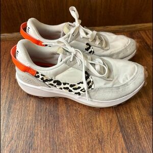 Nike White and Orange Sneakers with Leopard Detail
